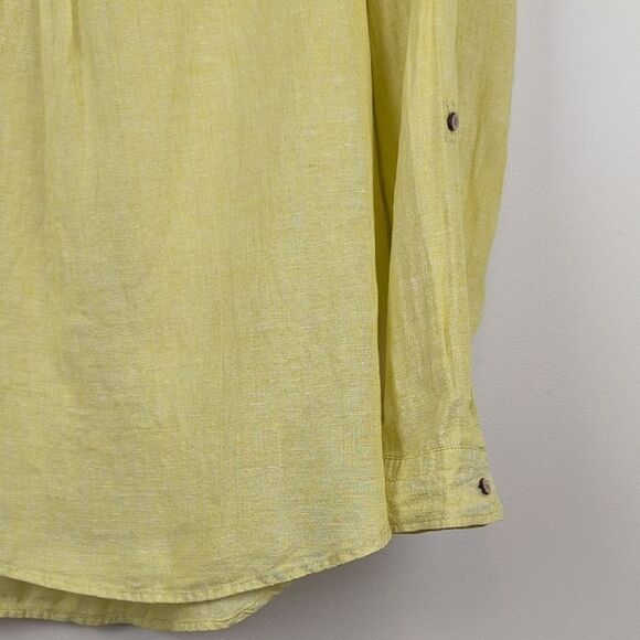 Signed Olsen Yellow Green Linen Roll Tab Sleeves Linen Shirt Size M - Picture 4 of 8